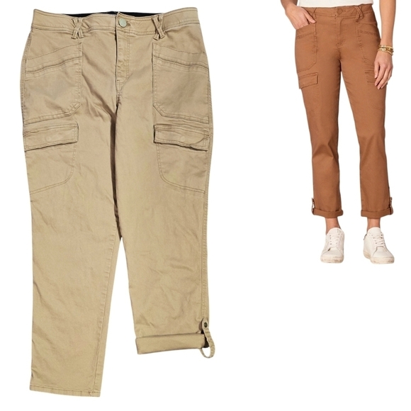 Democracy Pants - Democracy Absolution Tan High Rise Roll Cuff Cargo Pocket Cargo Utility Pants